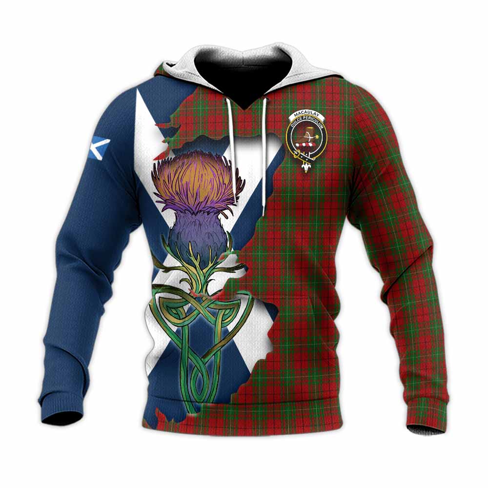 Tartan Vibes Clothing MacAulay (MacAuley) Tartan Family Crest Knitted Hoodie Scottish Thistle Celtic Inspired
