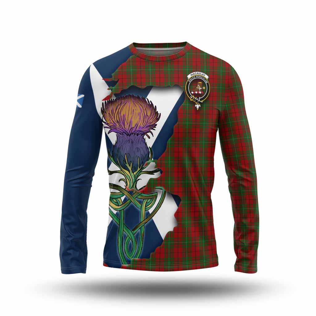 Tartan Vibes Clothing MacAulay (MacAuley) Tartan Family Crest Long Sleeve T-Shirt Scottish Thistle Celtic Inspired
