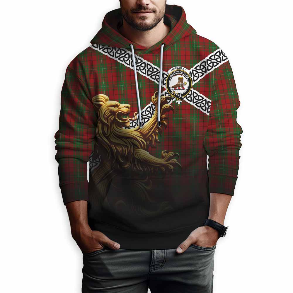 Tartan Vibes Clothing MacAulay (MacAuley) Crest Tartan Hoodie with Golden Lion Emblem Celtic Style