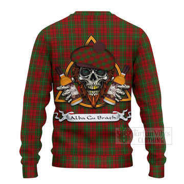 MacAulay (MacAuley) Tartan Ugly Sweater with Family Crest and Bearded Skull Holding Bottles of Whiskey