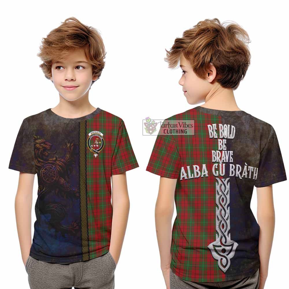 Tartan Vibes Clothing MacAulay (MacAuley) Tartan Family Crest Kid T-Shirt Alba Gu Brath Be Brave Lion Ancient Style