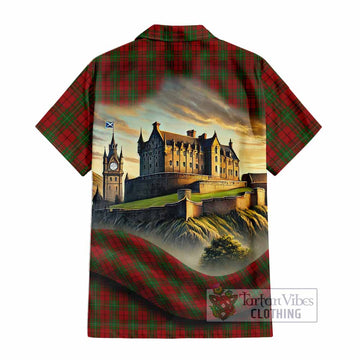 Tartan Vibes Clothing MacAulay (MacAuley) Tartan Family Crest Short Sleeve Button Shirt with Scottish Ancient Castle Style