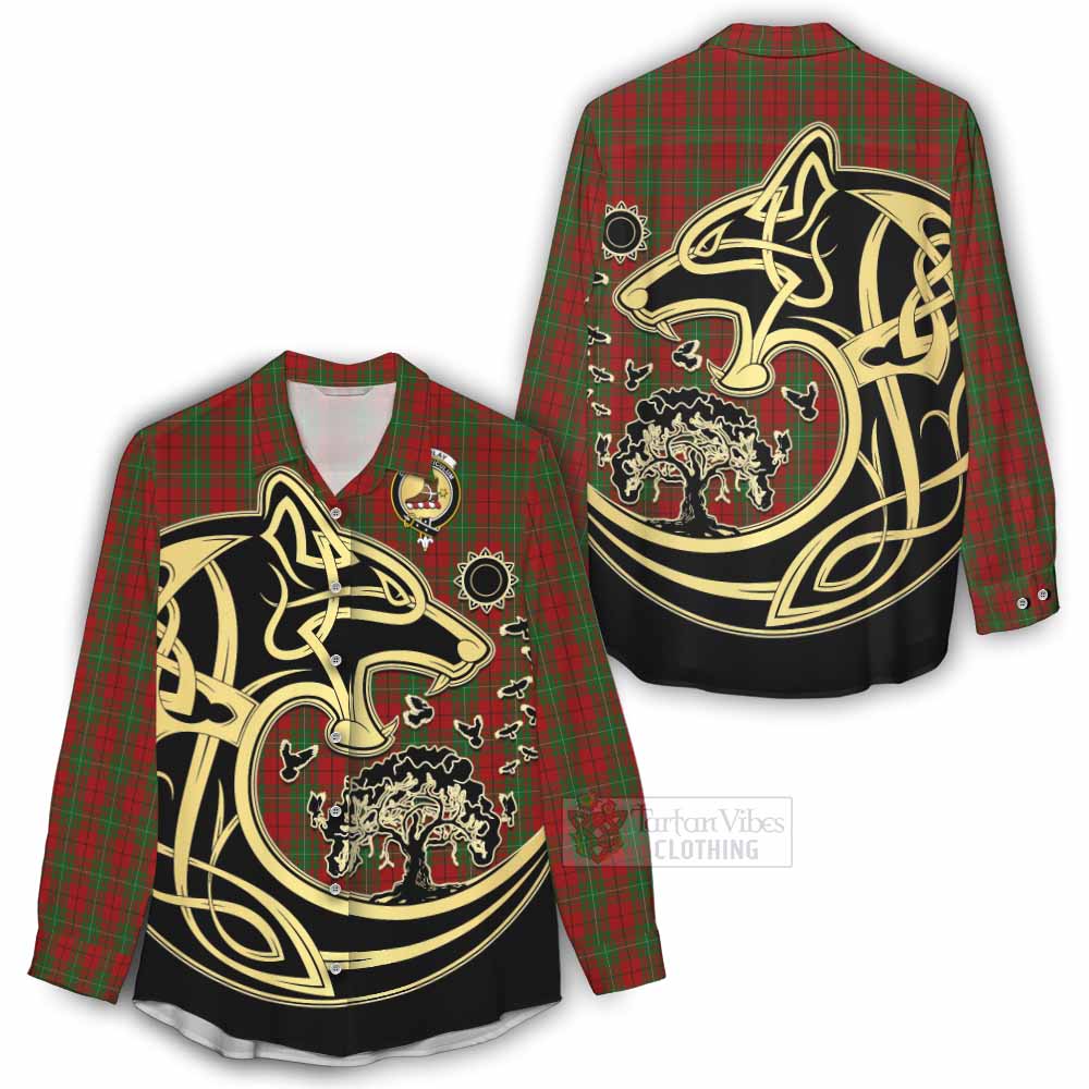 Tartan Vibes Clothing MacAulay (MacAuley) Tartan Women's Casual Shirt with Family Crest Celtic Wolf Style