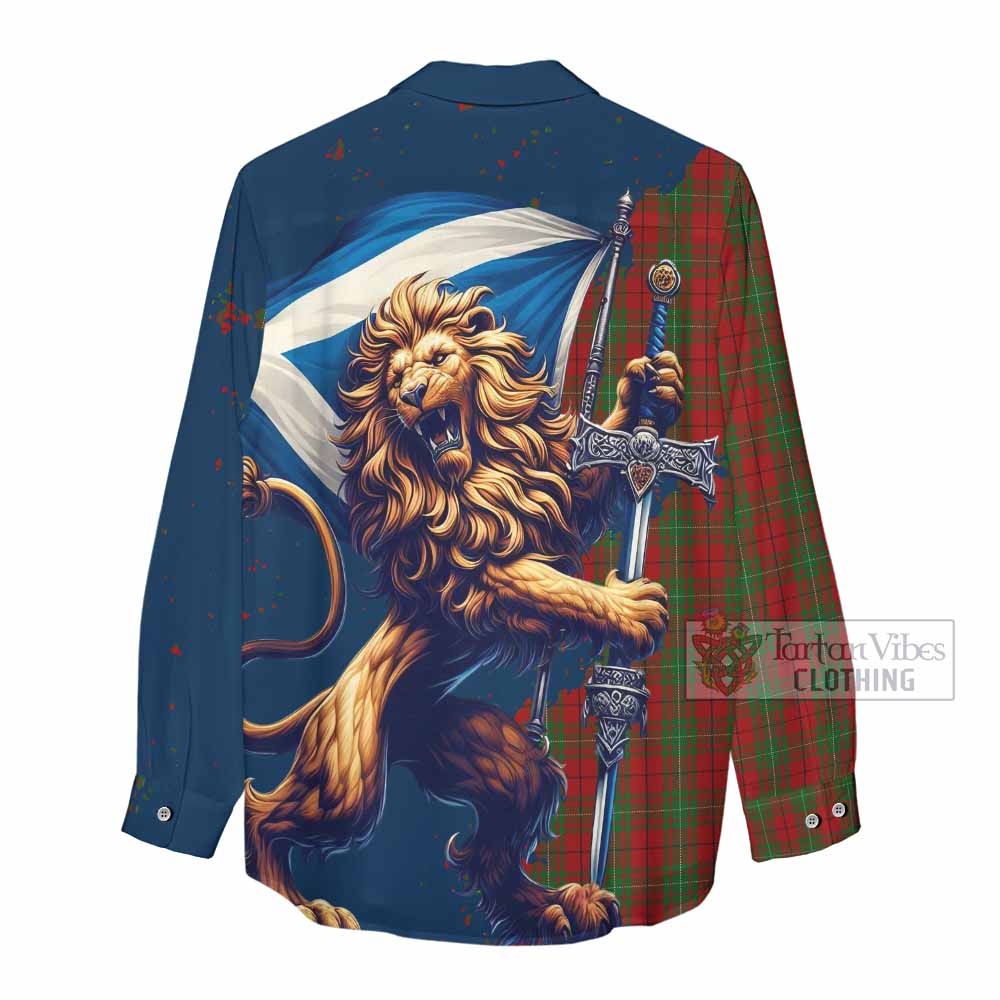 Tartan Vibes Clothing MacAulay (MacAuley) Tartan Family Crest Women's Casual Shirt with Scottish Majestic Lion