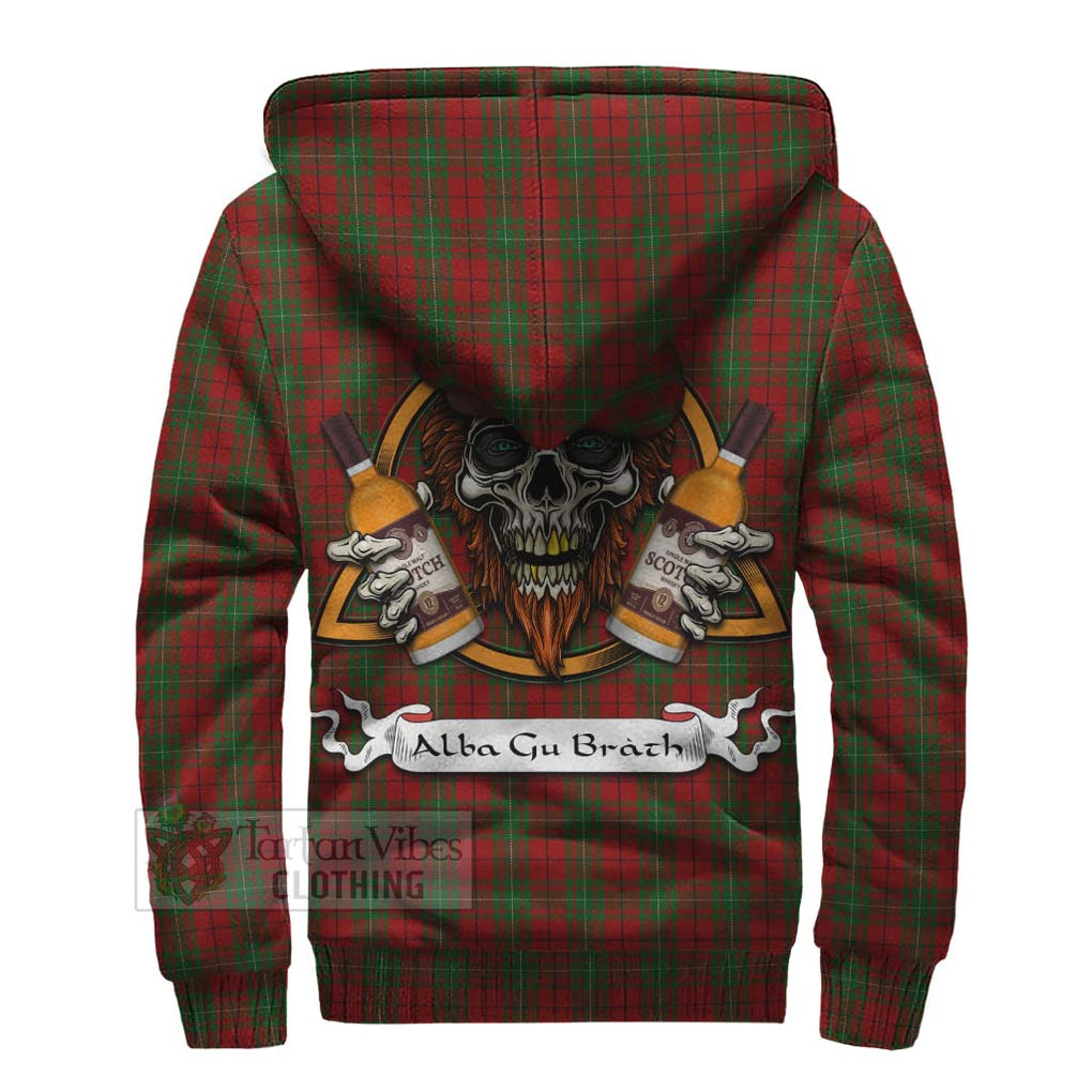 Tartan Vibes Clothing MacAulay (MacAuley) Tartan Sherpa Hoodie with Family Crest and Bearded Skull Holding Bottles of Whiskey