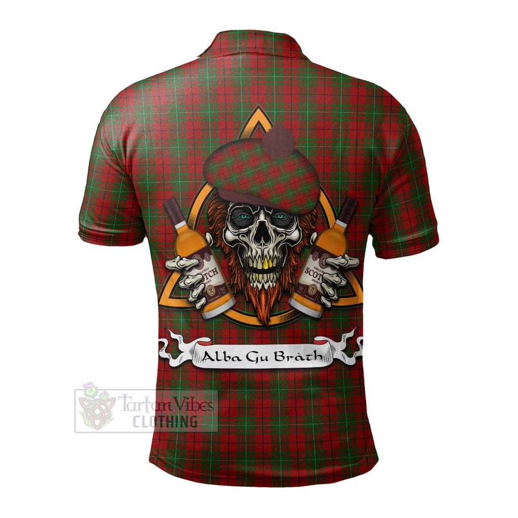 Tartan Vibes Clothing MacAulay (MacAuley) Tartan Polo Shirt with Family Crest and Bearded Skull Holding Bottles of Whiskey