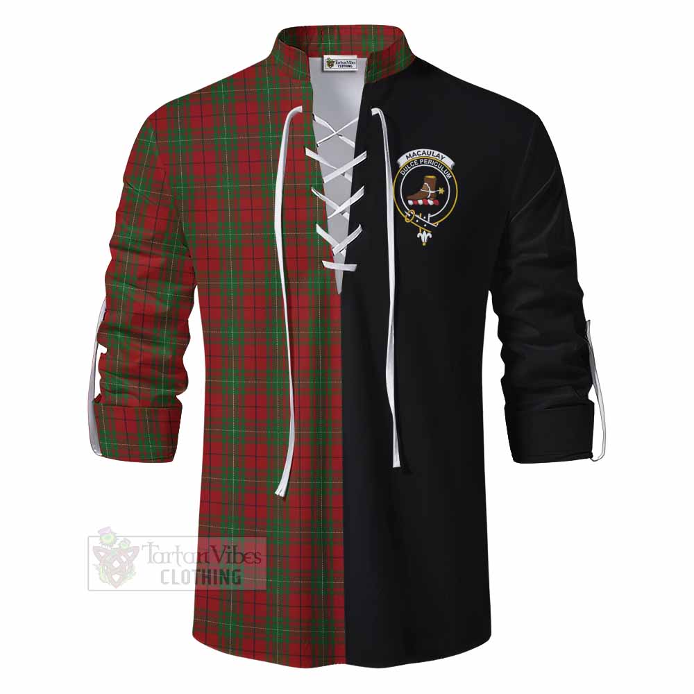 Tartan Vibes Clothing MacAulay (MacAuley) Tartan Ghillie Kilt Shirt with Family Crest and Half Of Me Style