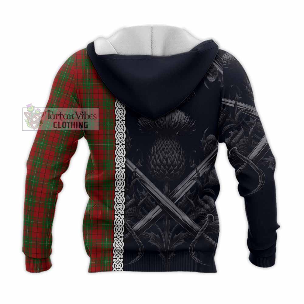 Tartan Vibes Clothing MacAulay (MacAuley) Tartan Knitted Hoodie with Family Crest Cross Sword Thistle Celtic Vibes