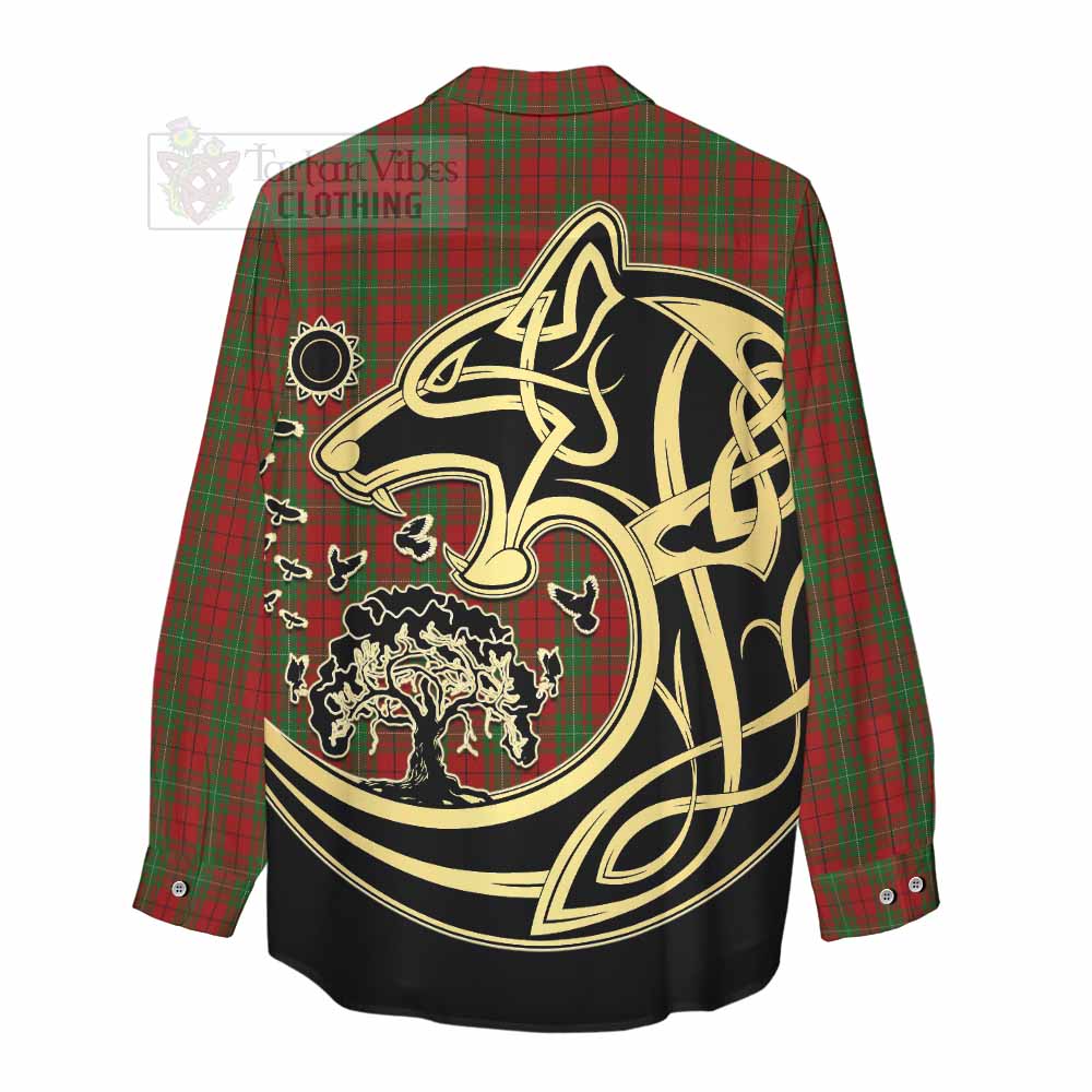 Tartan Vibes Clothing MacAulay (MacAuley) Tartan Women's Casual Shirt with Family Crest Celtic Wolf Style