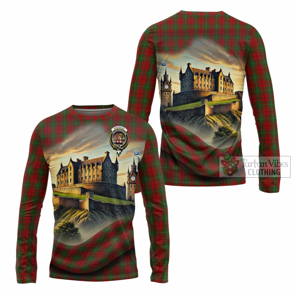 Tartan Vibes Clothing MacAulay (MacAuley) Tartan Family Crest Long Sleeve T-Shirt with Scottish Ancient Castle Style