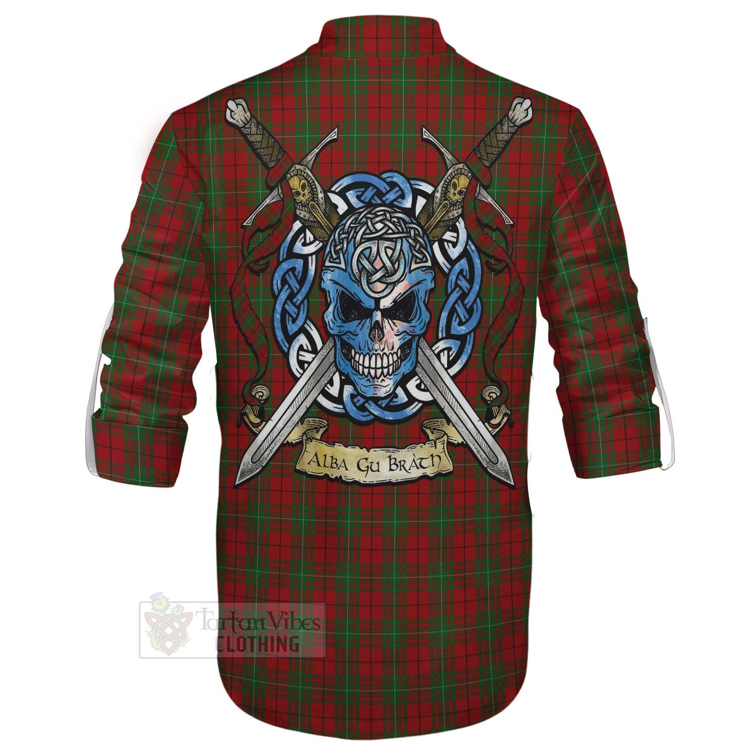 Tartan Vibes Clothing MacAulay (MacAuley) Tartan Ghillie Kilt Shirt with Family Crest Celtic Skull Style