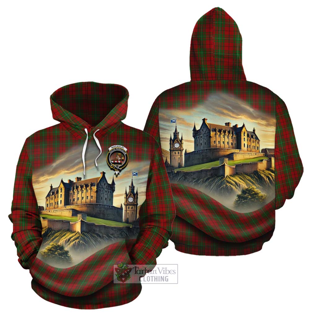 Tartan Vibes Clothing MacAulay (MacAuley) Tartan Family Crest Cotton Hoodie with Scottish Ancient Castle Style