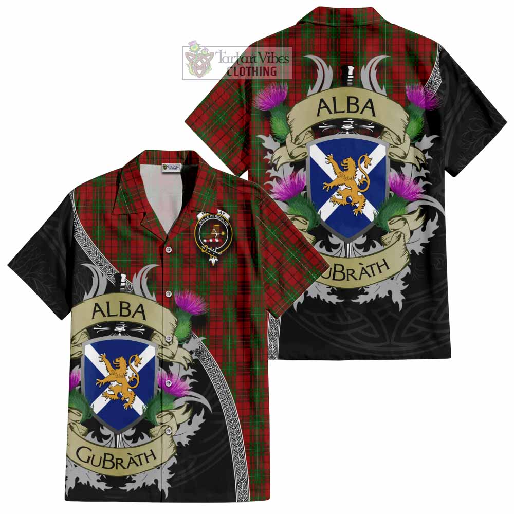 Tartan Vibes Clothing MacAulay (MacAuley) Tartan Family Crest Short Sleeve Button Shirt Lion Rampant Royal Thistle Shield Celtic Inspired
