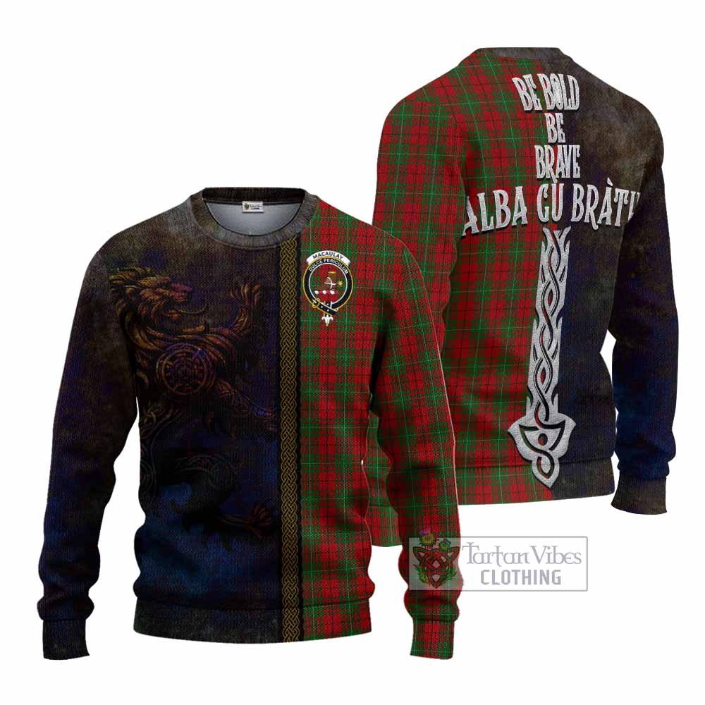 Tartan Vibes Clothing MacAulay (MacAuley) Tartan Family Crest Knitted Sweater Alba Gu Brath Be Brave Lion Ancient Style