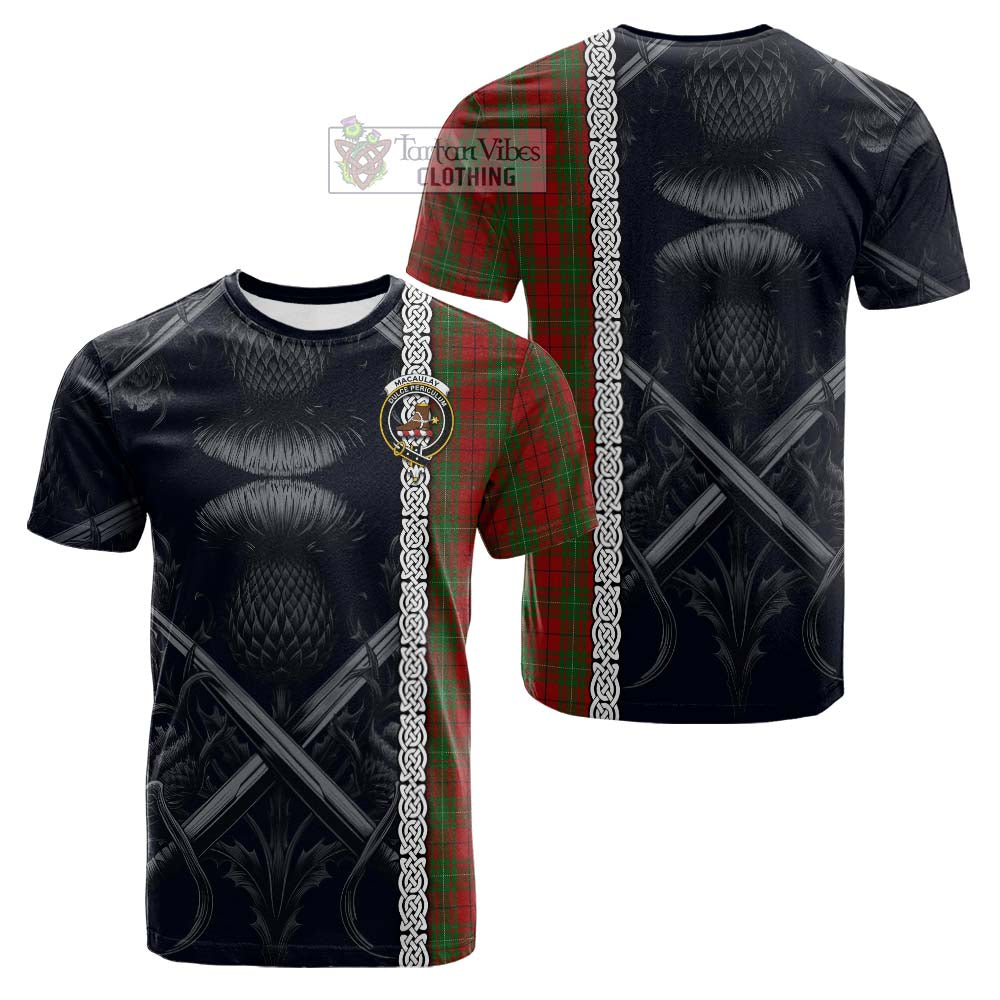 Tartan Vibes Clothing MacAulay (MacAuley) Tartan Cotton T-shirt with Family Crest Cross Sword Thistle Celtic Vibes