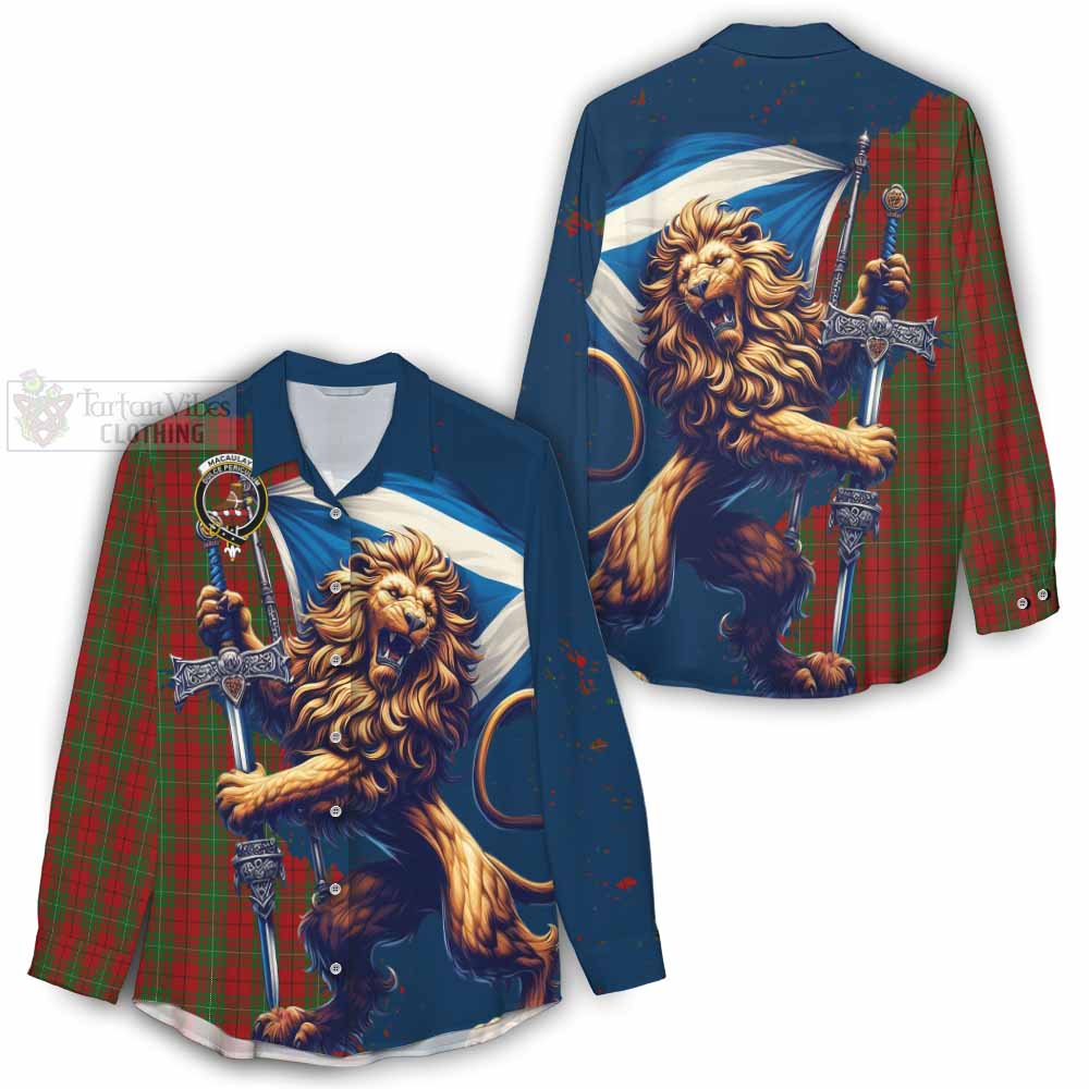 Tartan Vibes Clothing MacAulay (MacAuley) Tartan Family Crest Women's Casual Shirt with Scottish Majestic Lion
