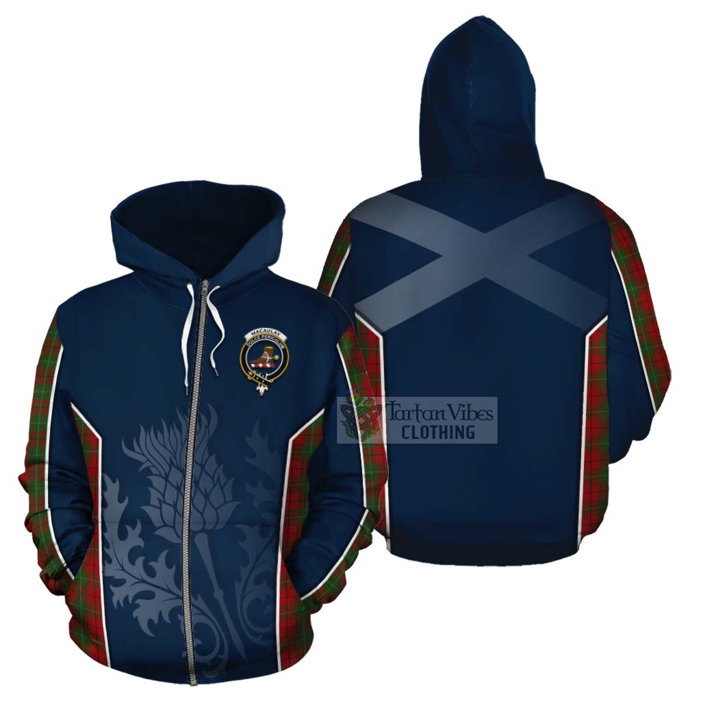 Tartan Vibes Clothing MacAulay (MacAuley) Tartan Cotton Hoodie with Family Crest and Scottish Thistle Vibes Sport Style