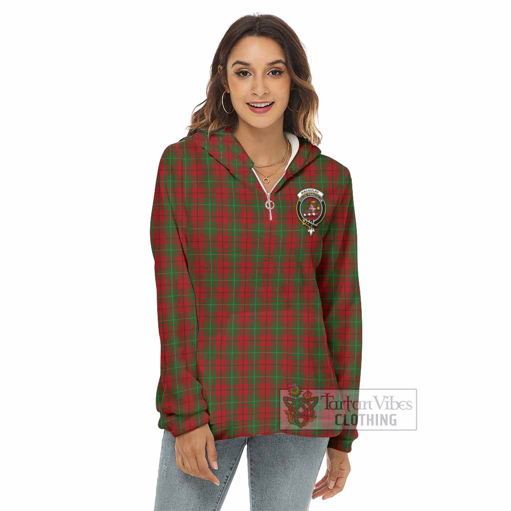 Tartan Vibes Clothing MacAulay (MacAuley) Tartan Crest Women's Borg  Half Zip Fleece Hoodie