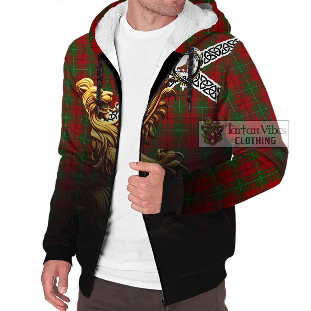 Tartan Vibes Clothing MacAulay (MacAuley) Crest Tartan Sherpa Hoodie with Golden Lion Emblem Celtic Style