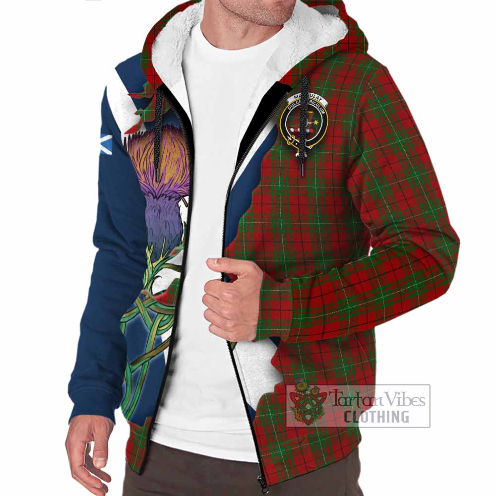 Tartan Vibes Clothing MacAulay (MacAuley) Tartan Family Crest Sherpa Hoodie Scottish Thistle Celtic Inspired