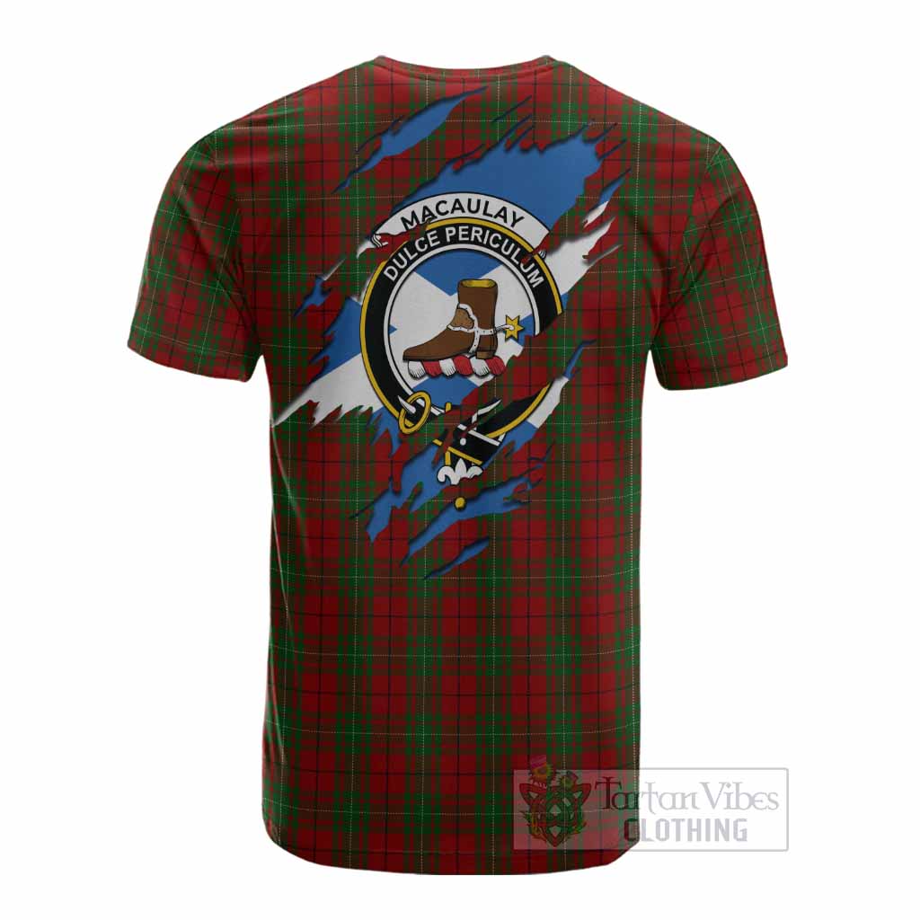 MacAulay (MacAuley) Clan Crest In Me Tartan Cotton T-shirt Scotland Flag Style