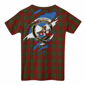 MacAulay (MacAuley) Clan Crest In Me Tartan Kid T-shirt Scotland Flag Style
