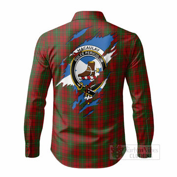 MacAulay (MacAuley) Clan Crest In Me Tartan Long Sleeve Button Shirts Scotland Flag Style