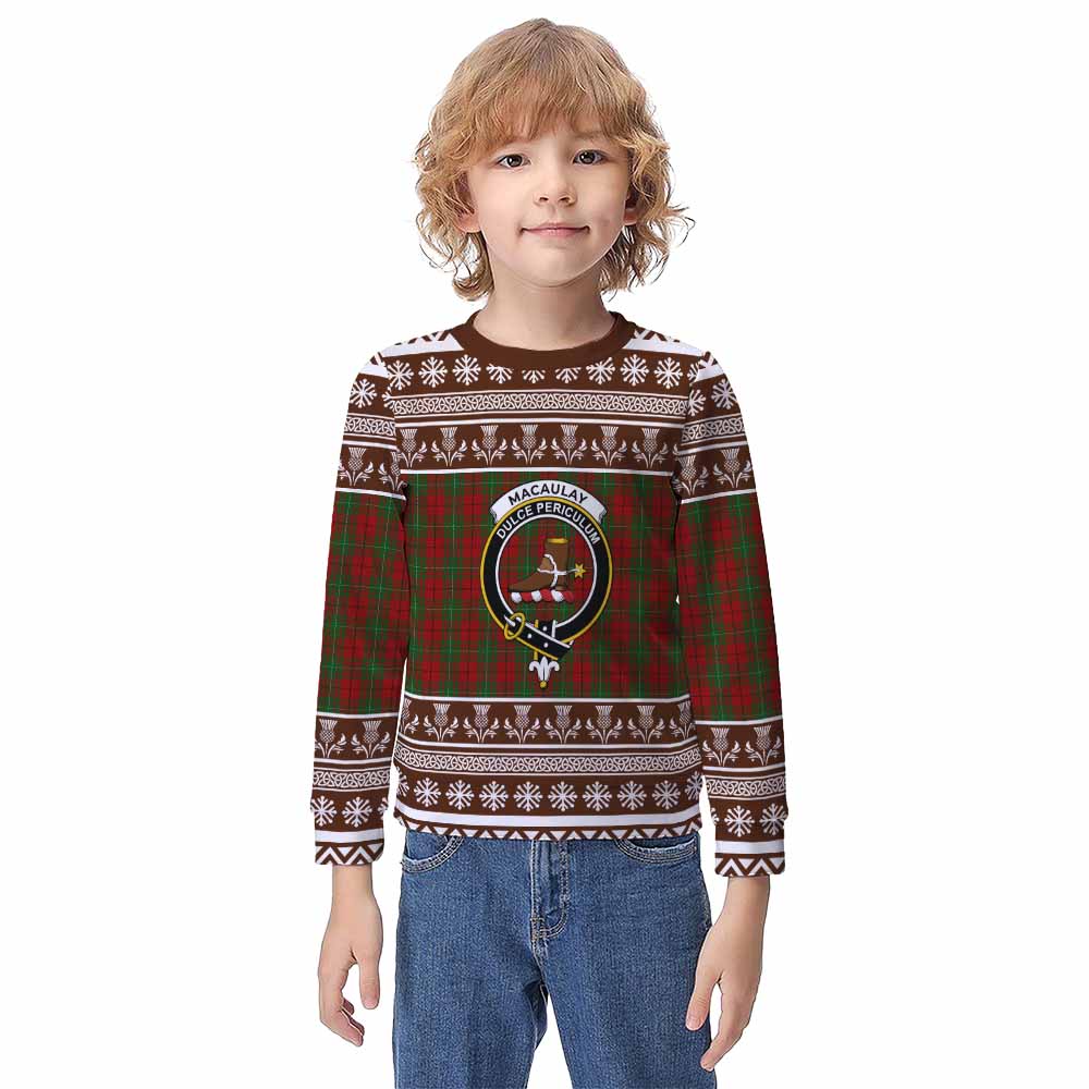 MacAulay (MacAuley) Clan Tartan Christmas Kid Ugly Sweatshirt with Family Crest - Tartan Vibes Clothing