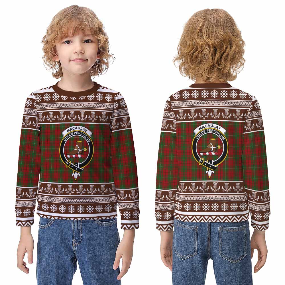 MacAulay (MacAuley) Clan Tartan Christmas Kid Ugly Sweatshirt with Family Crest - Tartan Vibes Clothing