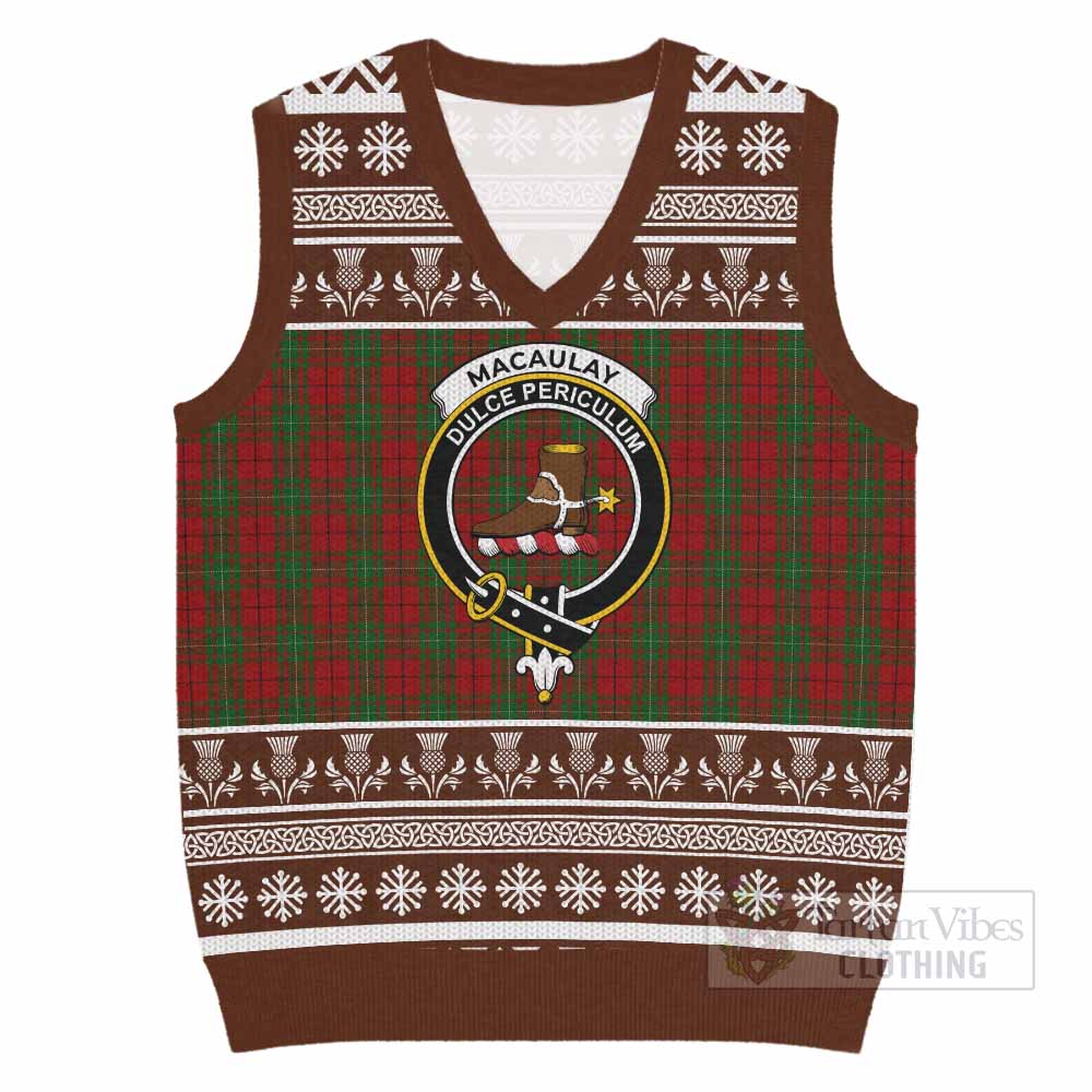 MacAulay (MacAuley) Clan Tartan Christmas Knitted V-Neck Vest with Family Crest - Tartan Vibes Clothing