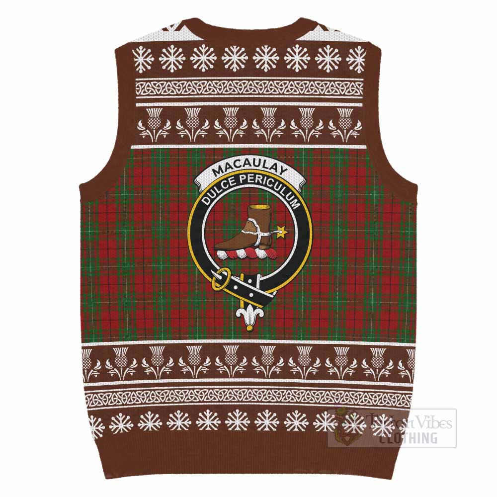MacAulay (MacAuley) Clan Tartan Christmas Knitted V-Neck Vest with Family Crest - Tartan Vibes Clothing