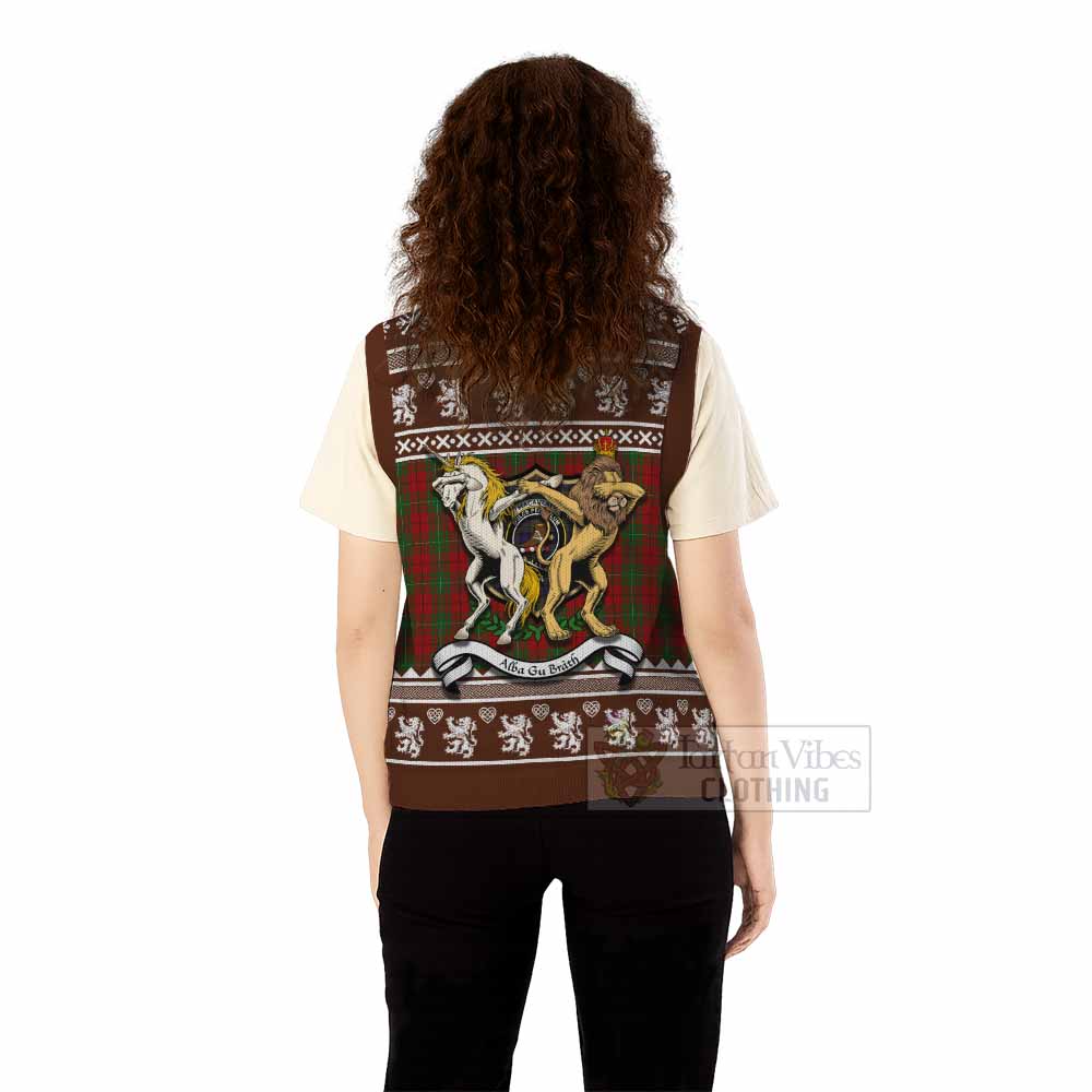 MacAulay (MacAuley) Clan Tartan Crest Christmas Knitted V-Neck Vest Coat of Arms Funny Style - Tartan Vibes Clothing