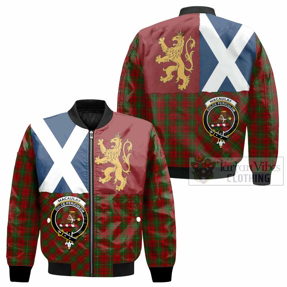 MacAulay (MacAuley) Crest Tartan Bomber Jacket with Lion Rampant Saltire Style