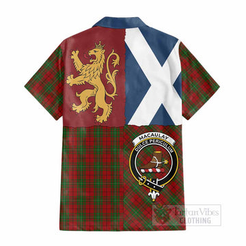 MacAulay (MacAuley) Crest Tartan Cotton Hawaiian Shirt with Lion Rampant Saltire Style