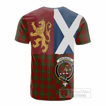 MacAulay (MacAuley) Crest Tartan Cotton T-shirt with Lion Rampant Saltire Style