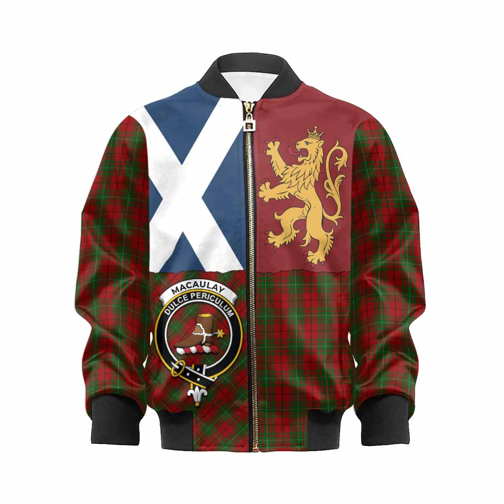 MacAulay (MacAuley) Crest Tartan Kid Bomber Jacket with Lion Rampant Saltire Style - Tartan Vibes Clothing