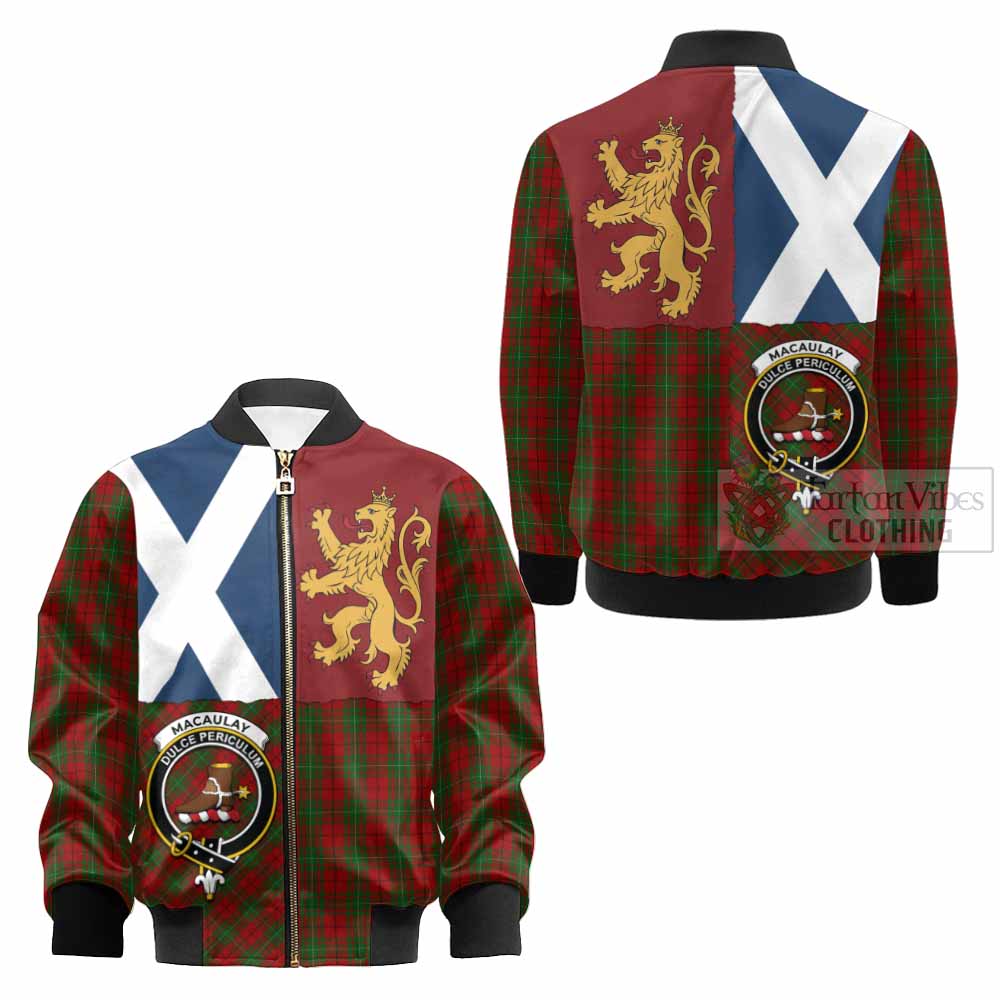 MacAulay (MacAuley) Crest Tartan Kid Bomber Jacket with Lion Rampant Saltire Style - Tartan Vibes Clothing