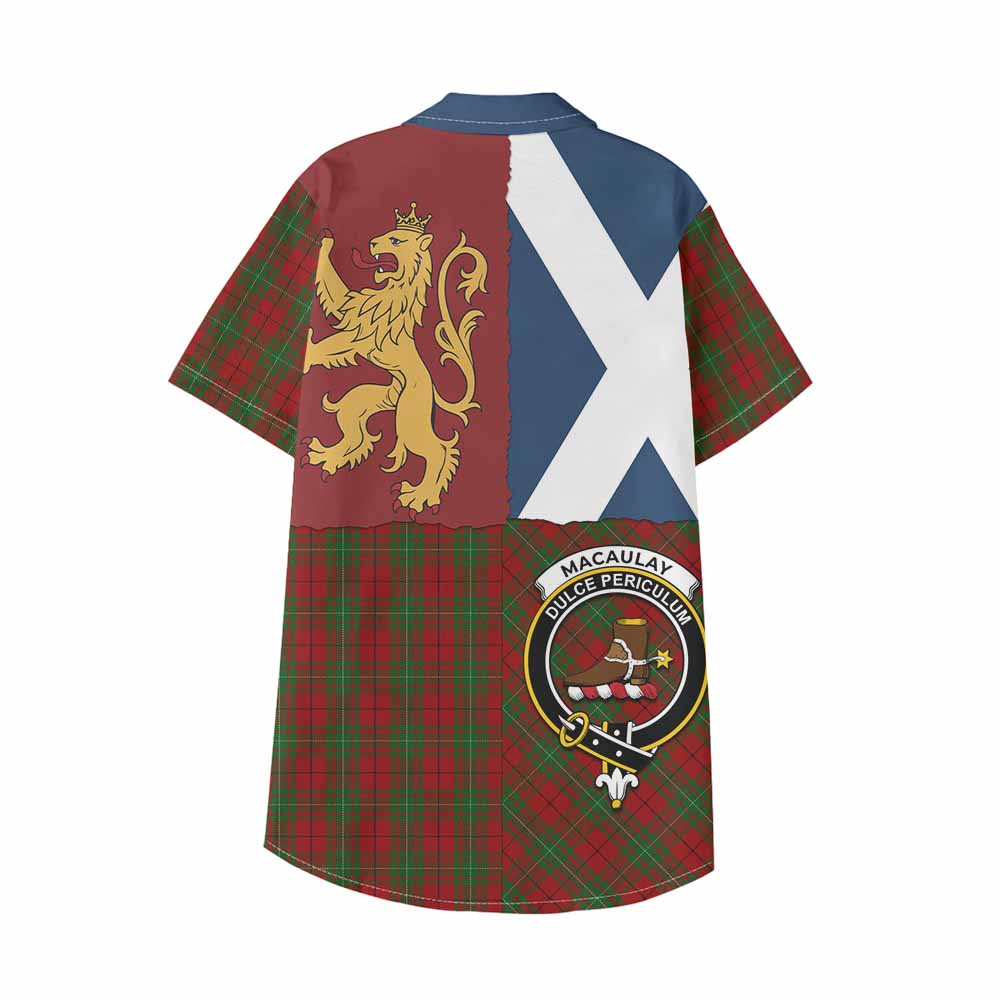 MacAulay (MacAuley) Crest Tartan Kid Hawaiian Shirt with Lion Rampant Saltire Style - Tartan Vibes Clothing