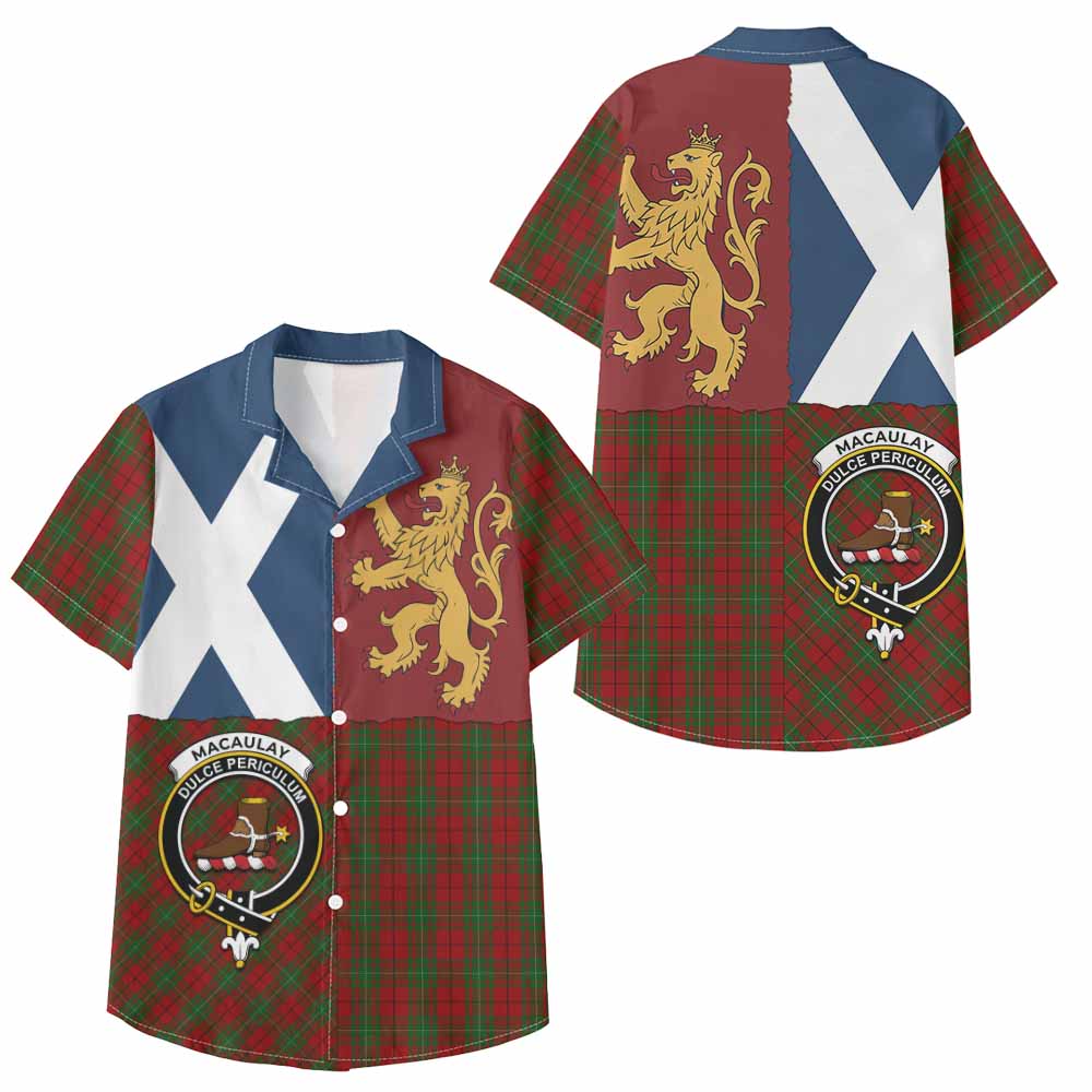 MacAulay (MacAuley) Crest Tartan Kid Hawaiian Shirt with Lion Rampant Saltire Style - Tartan Vibes Clothing