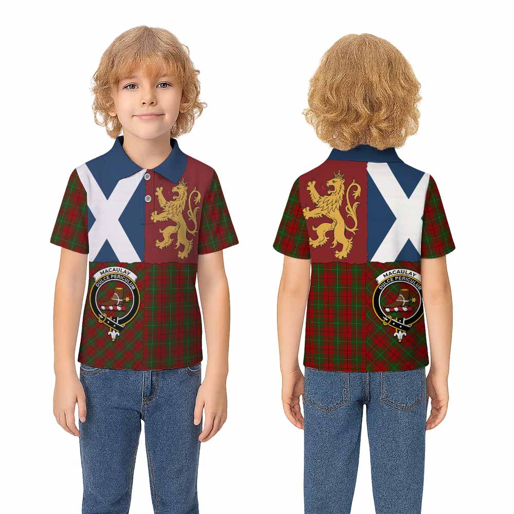 MacAulay (MacAuley) Crest Tartan Kid Polo Shirt with Lion Rampant Saltire Style - Tartan Vibes Clothing