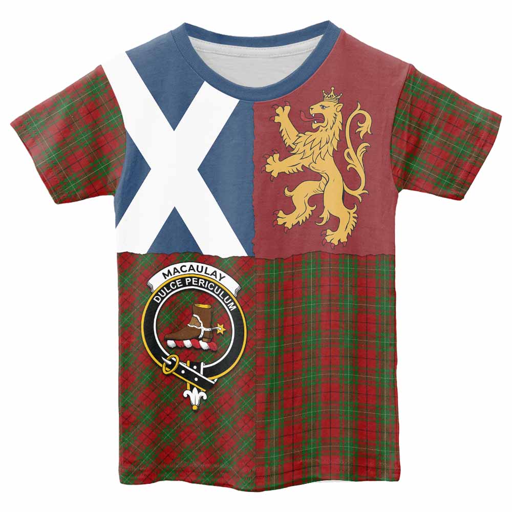 MacAulay (MacAuley) Crest Tartan Kid T-shirt with Lion Rampant Saltire Style - Tartan Vibes Clothing