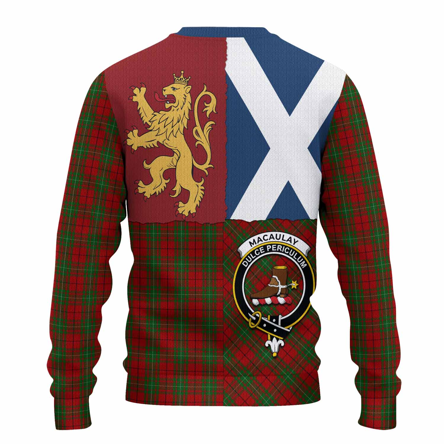 MacAulay (MacAuley) Crest Tartan Knitted Sweater with Lion Rampant Saltire Style
