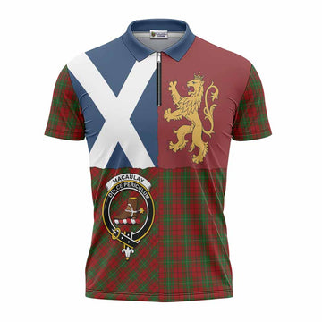MacAulay (MacAuley) Crest Tartan Zipper Polo Shirt with Lion Rampant Saltire Style