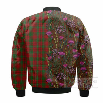 MacAulay (MacAuley) Family Crest Tartan Bomber Jacket Scottish Thistle Flower Pattern Half Style