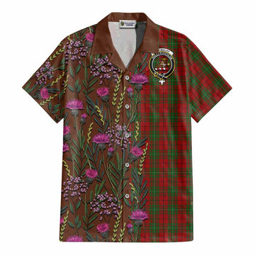 MacAulay (MacAuley) Family Crest Tartan Cotton Hawaiian Shirt Scottish Thistle Flower Pattern Half Style