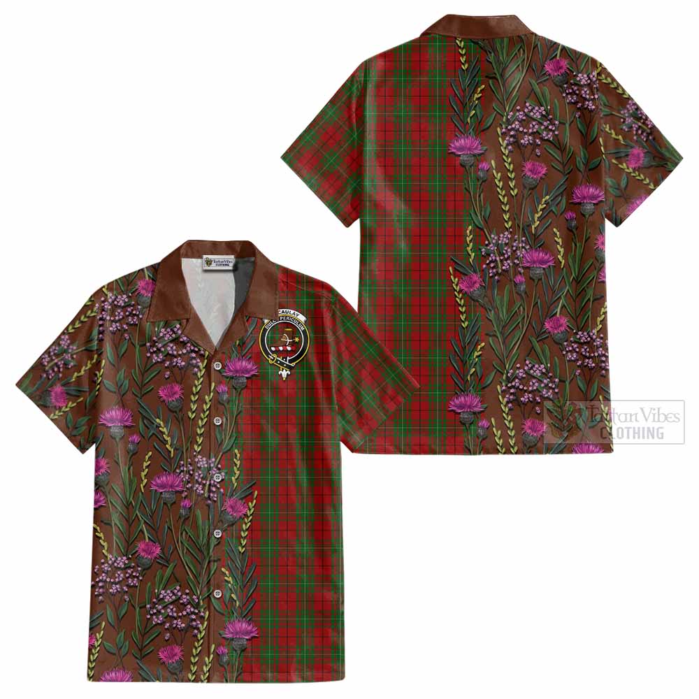 MacAulay (MacAuley) Family Crest Tartan Cotton Hawaiian Shirt Scottish Thistle Flower Pattern Half Style - Tartan Vibes Clothing