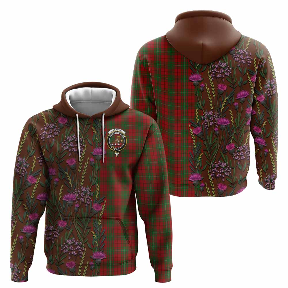 MacAulay (MacAuley) Family Crest Tartan Hoodie Scottish Thistle Flower Pattern Half Style - Tartan Vibes Clothing