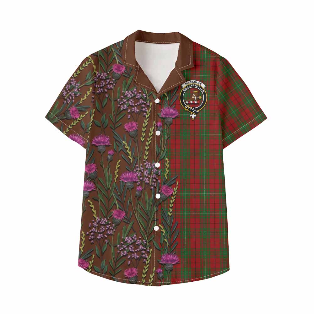 MacAulay (MacAuley) Family Crest Tartan Kid Hawaiian Shirt Scottish Thistle Flower Pattern Half Style - Tartan Vibes Clothing