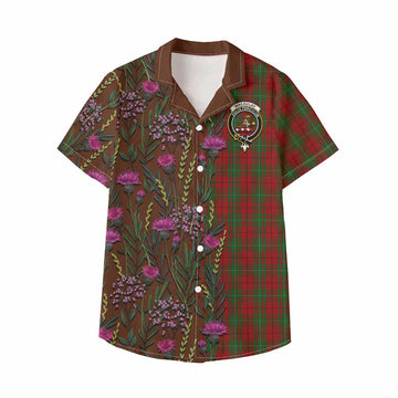 MacAulay (MacAuley) Family Crest Tartan Kid Hawaiian Shirt Scottish Thistle Flower Pattern Half Style - Tartan Vibes Clothing
