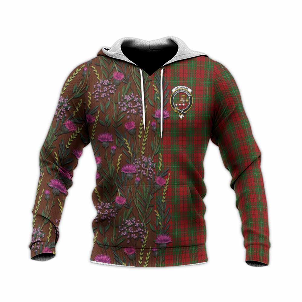 MacAulay (MacAuley) Family Crest Tartan Knitted Hoodie Scottish Thistle Flower Pattern Half Style - Tartan Vibes Clothing